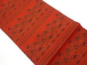 リサイクル　横段に草花模様織出し名古屋帯